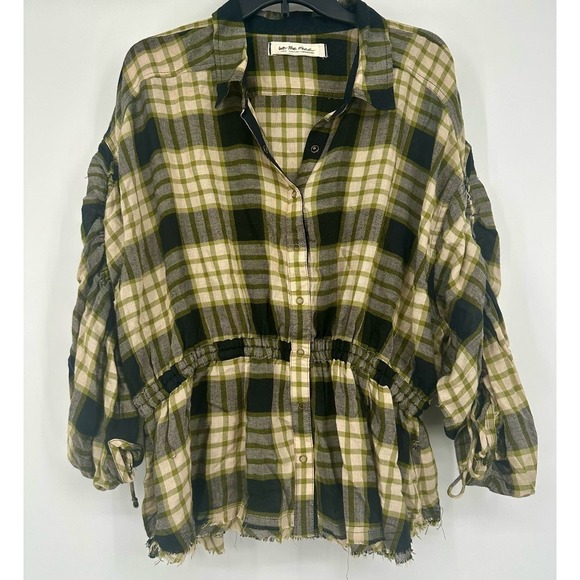 We The Free Plaid Released Trim Button-Down Top S - Picture 4 of 10